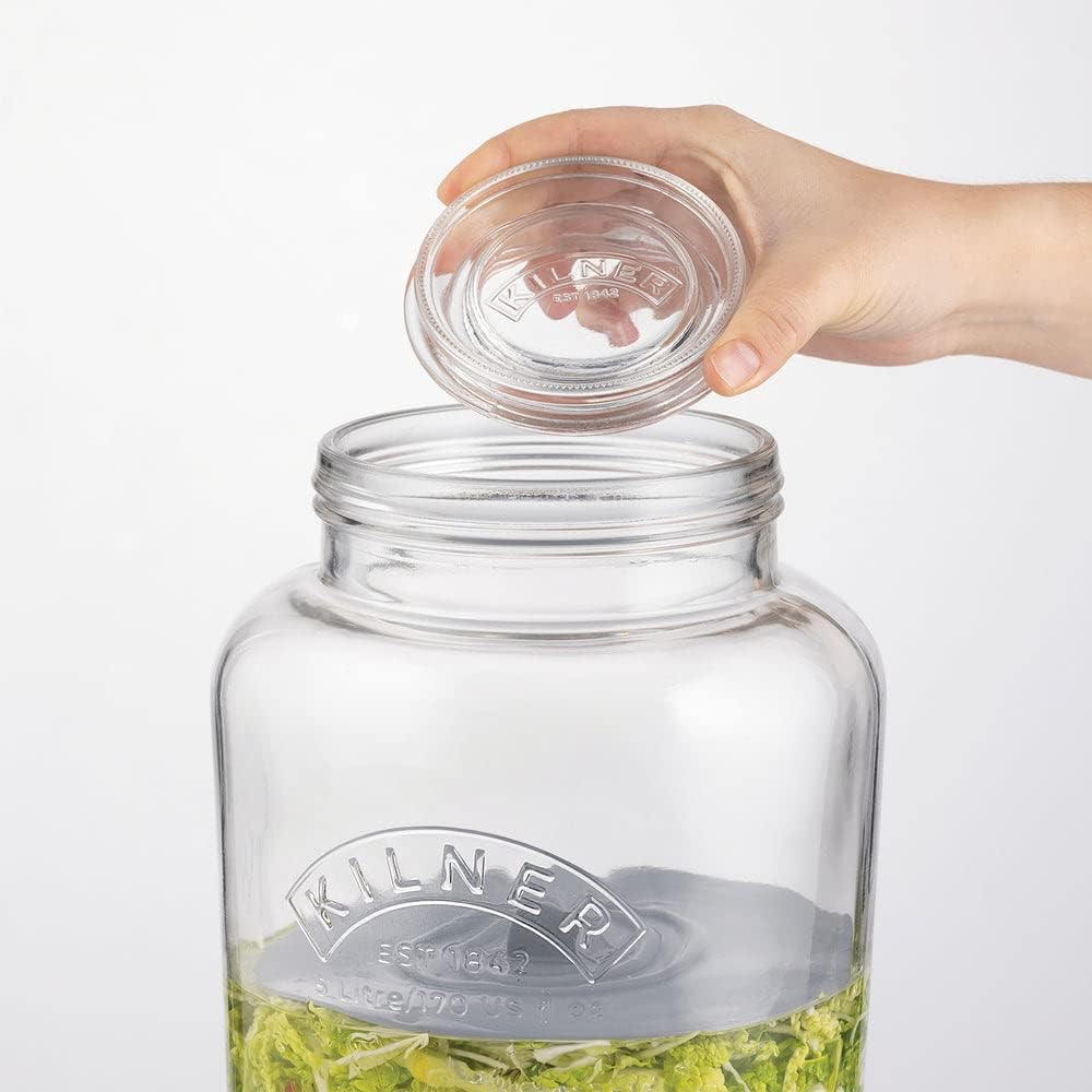 KILNER Fermentier Set | 5 Liter Glas mit Gärungsdeckel | einfaches Haltbarmachen von Gemüse | 1x Kil