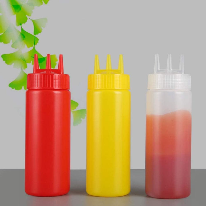 6 Stück Squeeze-Flasche, 3-Loch-Plastik-Squeeze-Gewürzflasche mit Deckel für Salatdressing, Saucen,
