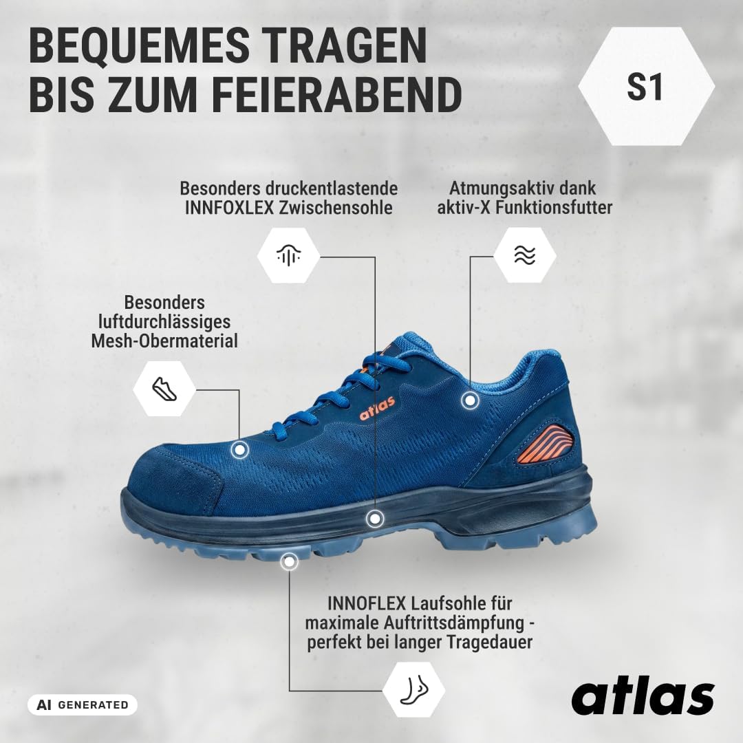Sicherheitshalbschuhe S1"FLASH 1000" Atlas 40 EU Blau, 40 EU Blau
