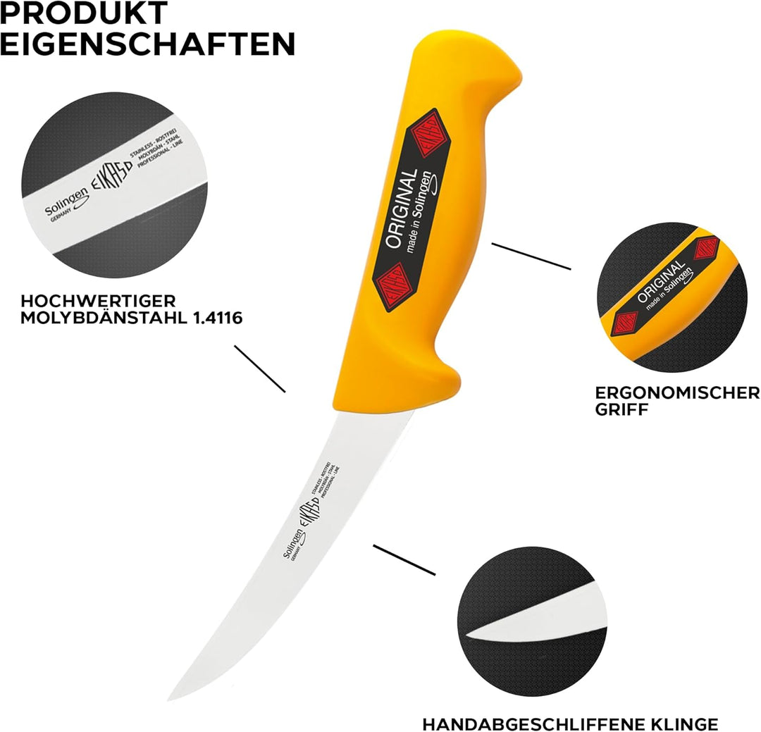 EIKASO Solingen Germany Ausbeinmesser gebogen 13cm Fleischermesser Metzgermesser Schlachtermesser fü
