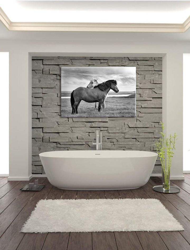 Pixxprint Pferde auf der Wiese als Leinwandbild/Grösse: 100x70 / Wandbild/Kunstdruck/fertig bespannt