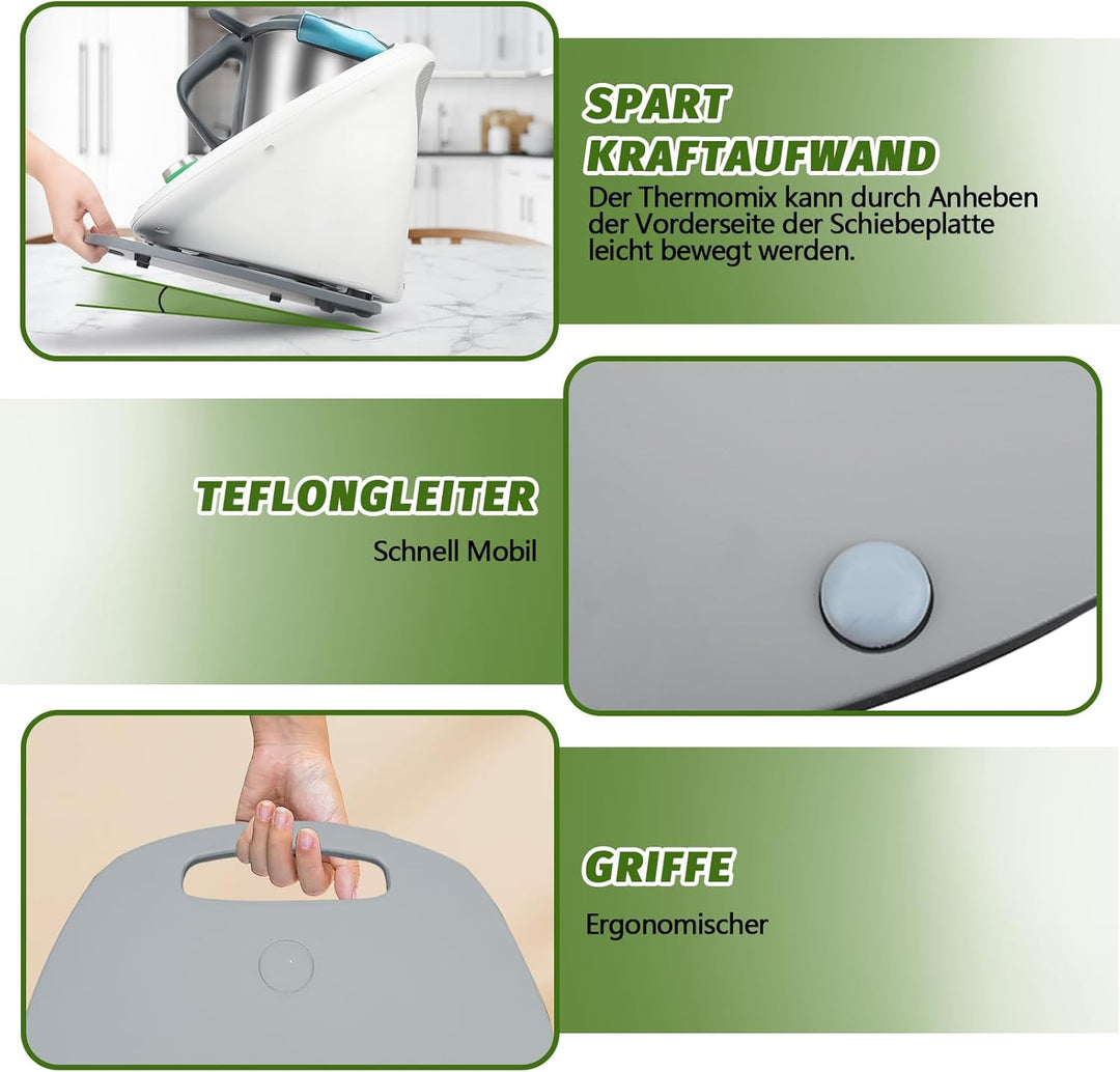 Gleitbrett für TM6 TM5, Bambus Unterlage Brett Leichtes Gleiten TM6 Küchenmaschine Zubehör, Grau Gra