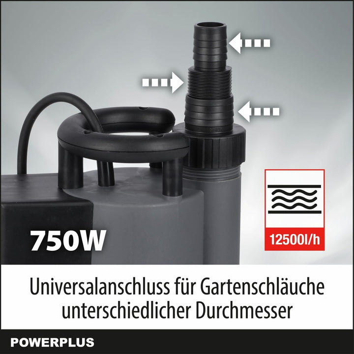 Powerplus Elektrische Wasserpumpe POWEW67920-750 W Tauchpumpe, Maximaltemperatur 35°C und Fördermeng