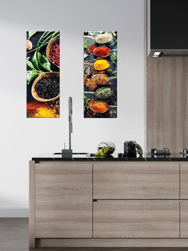 artissimo, Glasbild, 30x80cm, AG1867A, Gewürze II, Küchenbild hochkant, rot, Bild aus Glas, moderne