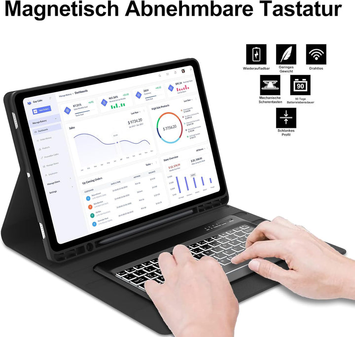 Tastatur für Samsung Galaxy Tab S11 Ultra 14,6 Zoll Beleuchtung, Schwarz | Magnetisch Abnehmbarer Ta