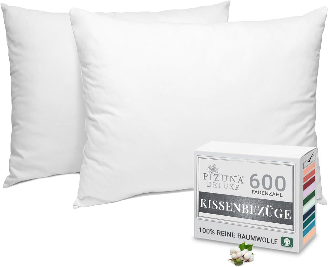 Pizuna Luxuriöser Soft-Satin 2er Pack Kissenbezug 70 x 90 cm Weiss, 600 Fadenzahl Baumwolle Kissenbe