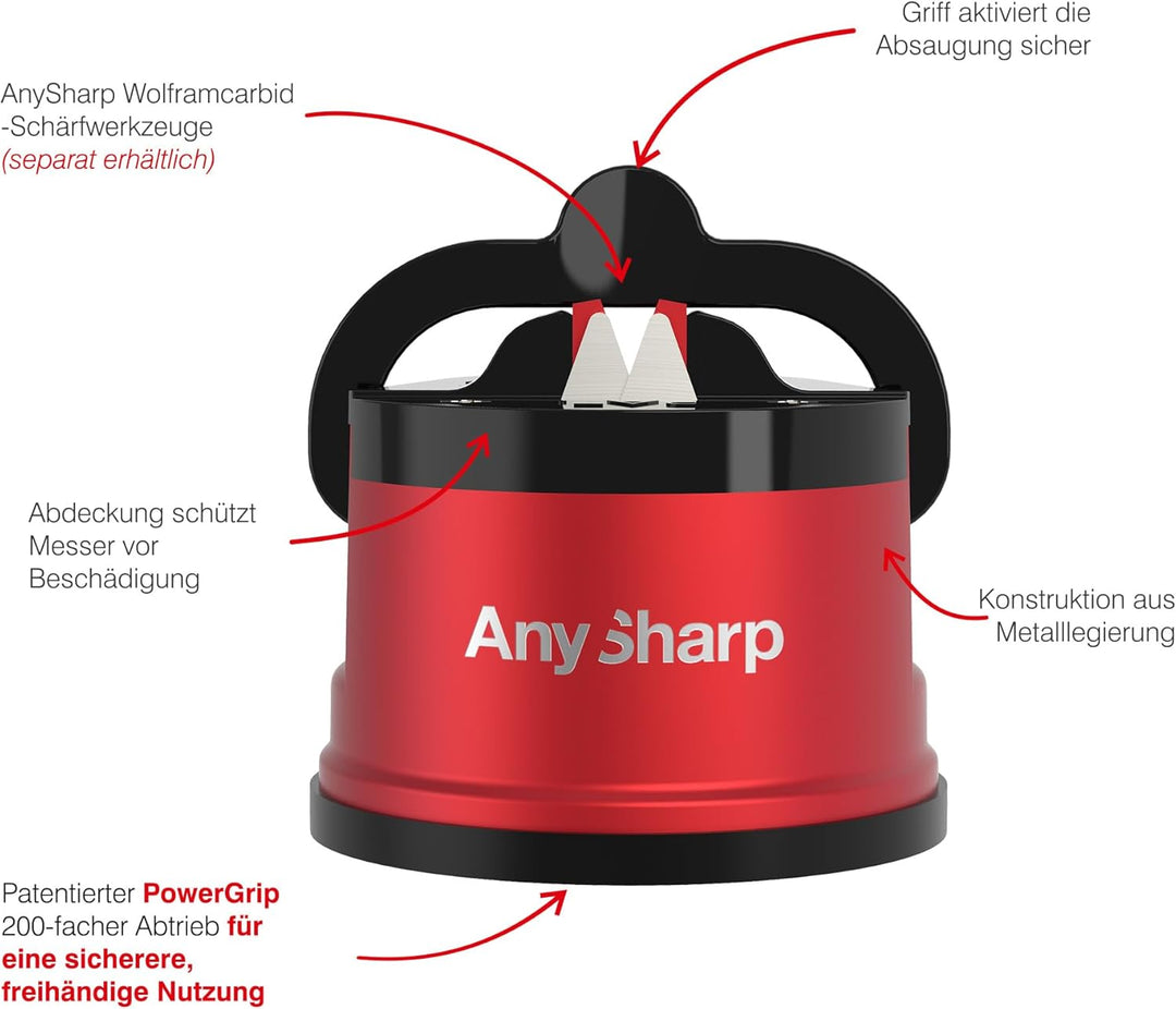 AnySharp Pro Metall Messerschärfer, Freihändige Sicherheit, PowerGrip Saugnapf, Schärft alle Küchenm