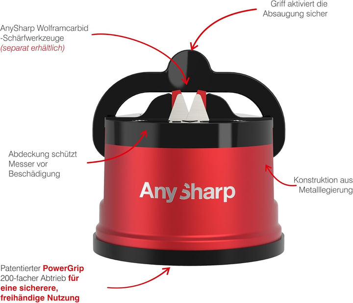 AnySharp Pro Metall Messerschärfer, Freihändige Sicherheit, PowerGrip Saugnapf, Schärft alle Küchenm