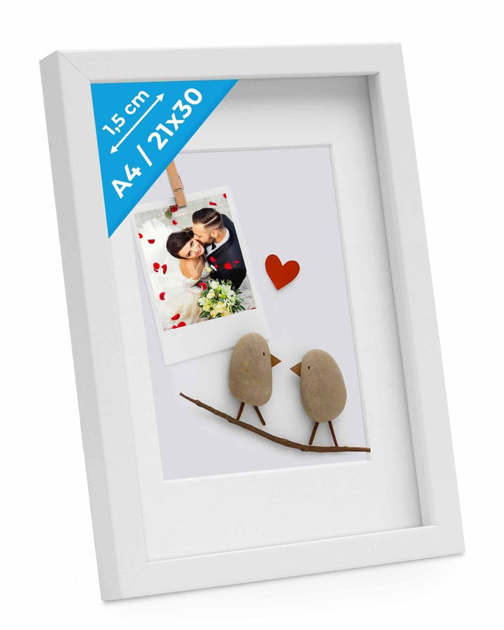 PHOTOLINI 3D Bilderrahmen zum Befüllen 21x30 A4 Weiss, 1,5 cm tiefer Objektrahmen mit Glas, tiefer B