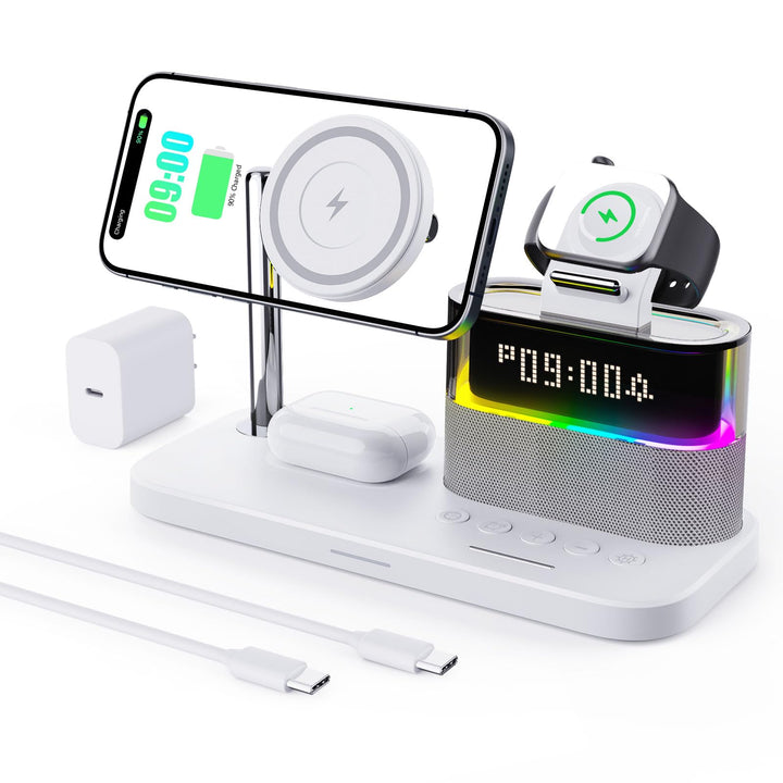 5-in-1-Kabellader mit Wecker, kabellose LadeStation mit Nachttischlampe kompatibel mit iPhone 17 16