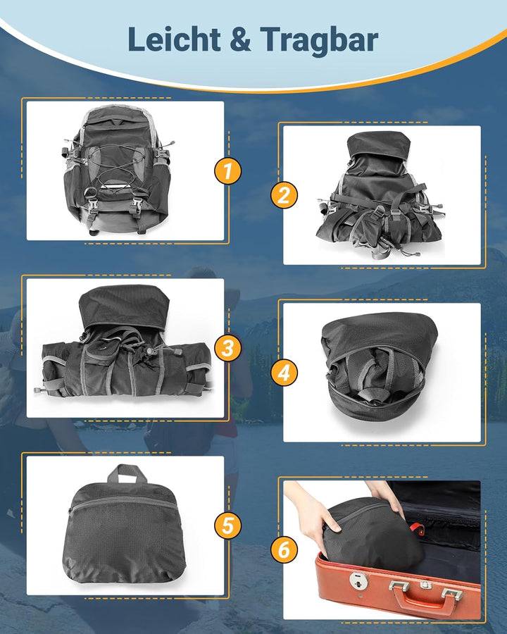 32L Ultraleicht Faltbarer Rucksack: Damen & Herren Leichter Wanderrucksack Faltrucksack Reiserucksac