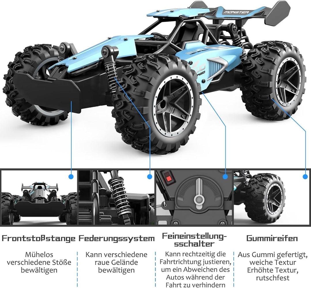 Pmgud Ferngesteuertes Auto, 2,4 GHz 1:18 Proportional 2WD 20+ km/h Hobby Offroad Monster RC Truck, w