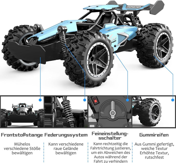 Pmgud Ferngesteuertes Auto, 2,4 GHz 1:18 Proportional 2WD 20+ km/h Hobby Offroad Monster RC Truck, w