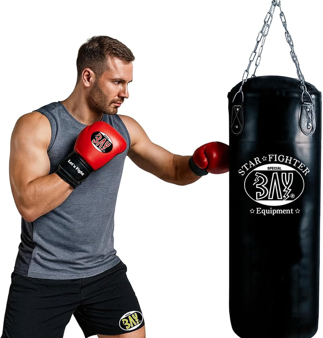 BAY® "STAR FIGHTER" fertig gefüllter "80 x 32 cm" Sandsack Boxsack mit Stahlkette Stahl Kette Aufhän