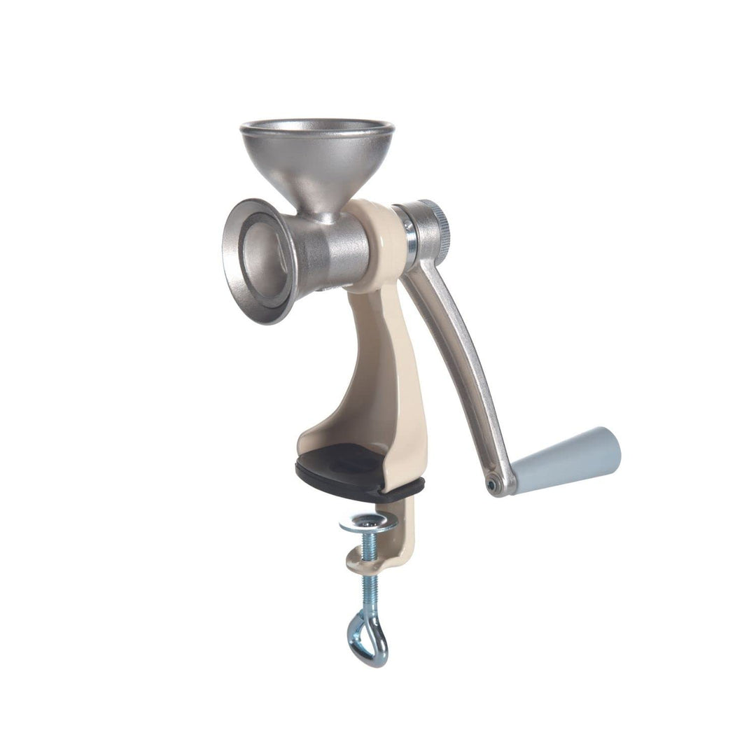 Jupiter Mohnmühle Leinsamenmühle Ölsaatenmühle creme, retro Edelstahl Küchenhelfer Handgerät manuell