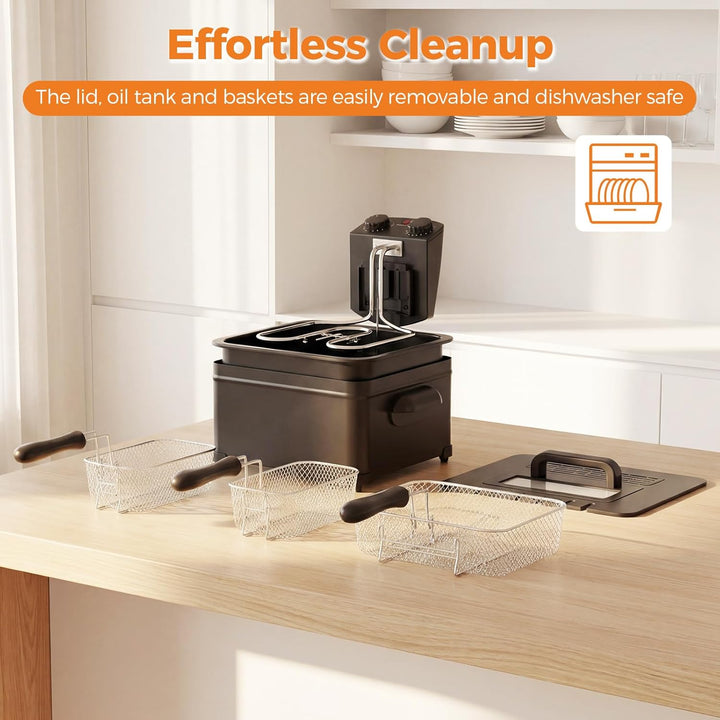 GIANTEX 5L elektrische Fritteuse, 1700W Friteuse mit 1 grossen und 2 kleinen Körben, 150-190℃ einste