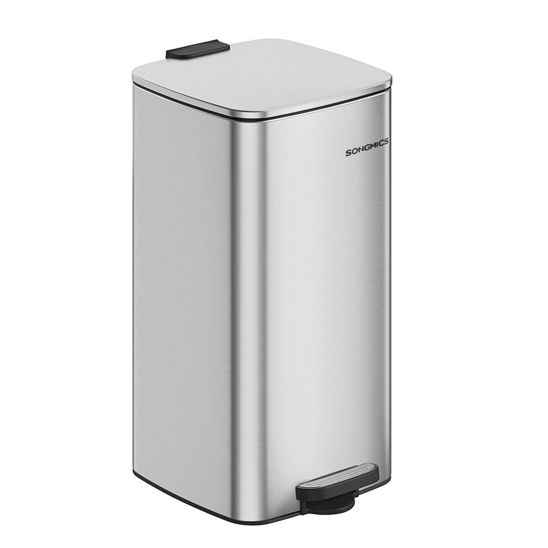 SONGMICS Mülleimer Küche, 30 Liter Abfalleimer, Tretmülleimer, Stahl, mit Inneneimer, Softclose, Off