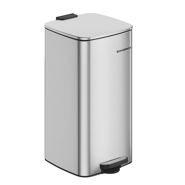 SONGMICS Mülleimer Küche, 30 Liter Abfalleimer, Tretmülleimer, Stahl, mit Inneneimer, Softclose, Off