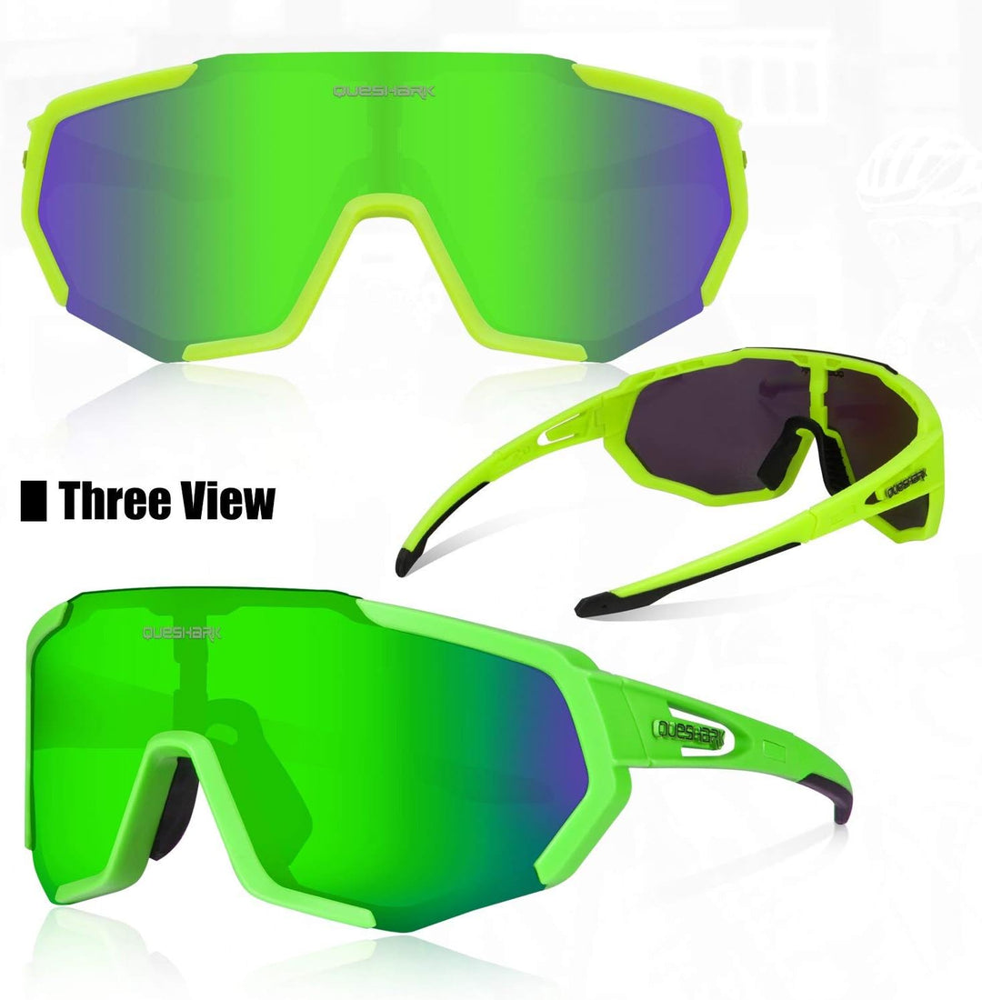 Queshark Sportbrillen Fahrrad Brillen Damen Herren Polarisierte UV400 Schutz mit 5 Wechselgläser Rad