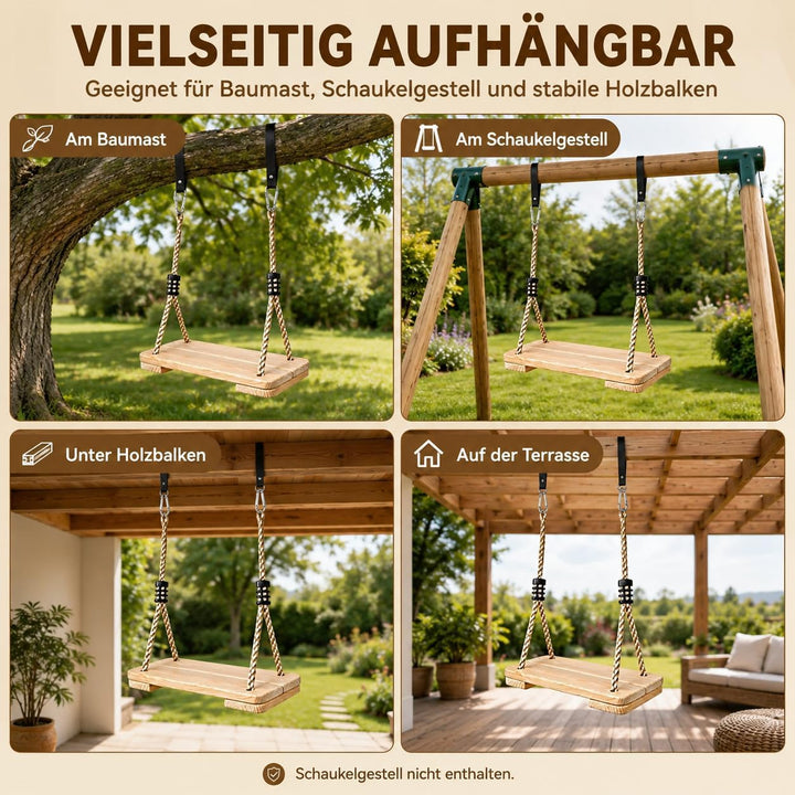 EXTFANS Holz Schaukel, Kinderschaukel mit Einstellbares Seil, 40 * 16 * 1,6cm, Baumschaukel bis 100