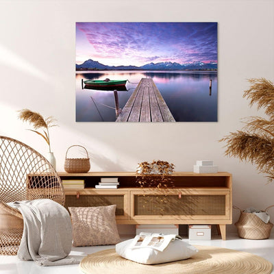 Bilder auf Leinwand 100x70cm Leinwandbild mit Rahmen See Berge Wasser Gross Wanddeko Bild Schlafzimm