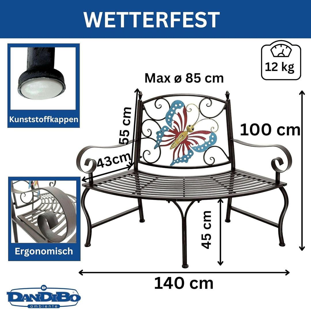 DanDiBo Baumbank Halbrund Wetterfest Metall Braun 96594 Gartenbank Viertelkreis Eisen Bank Garten An