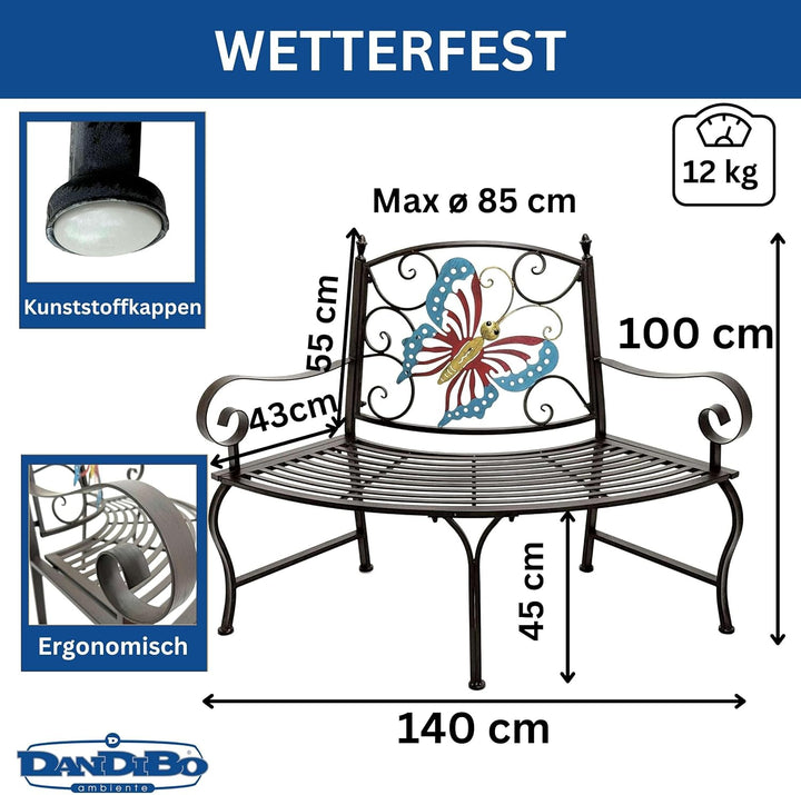 DanDiBo Baumbank Halbrund Wetterfest Metall Braun 96594 Gartenbank Viertelkreis Eisen Bank Garten An