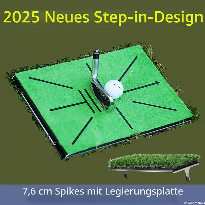 Golf Schlagmatte – Schwungpfad-Erkennung, 35x24 cm AL-Basis mit 7cm Erdspiesse – Golf Trainingsmatte