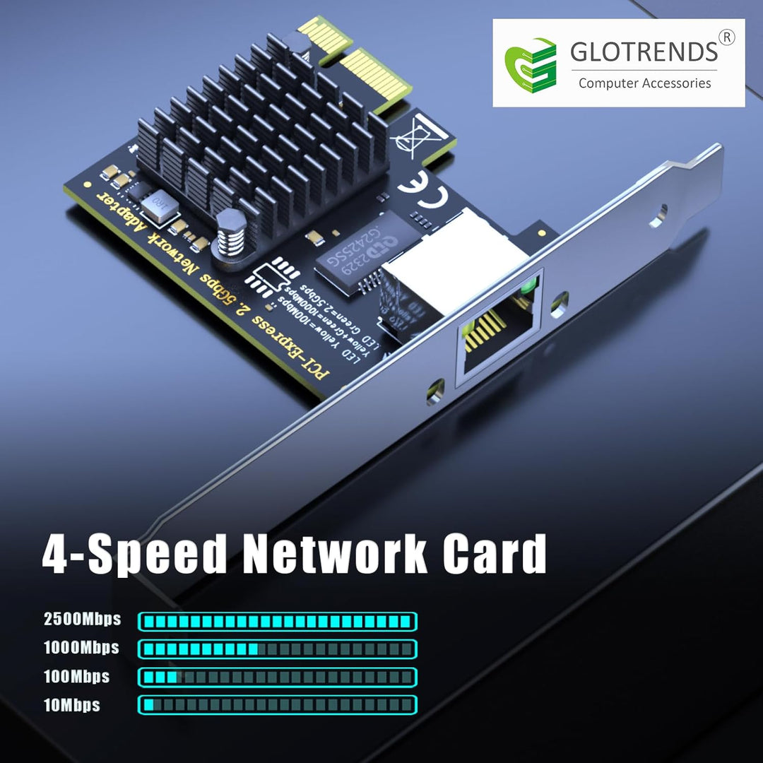 GLOTRENDS LE8105 2.5Gbps PCIe Ethernet Netzwerkkarte, RTL8125BG Chip, RJ45 LAN Port, PCIe X1 Install