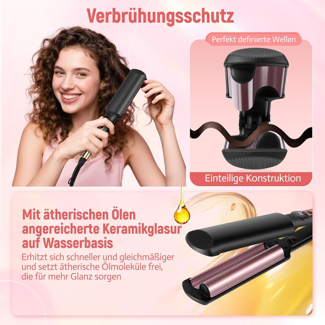 Welleneisen für Haare, Mini Welleneisen für Beach Waves mit 5 Temps 140-220℃, Keramik Glätteisen, 2