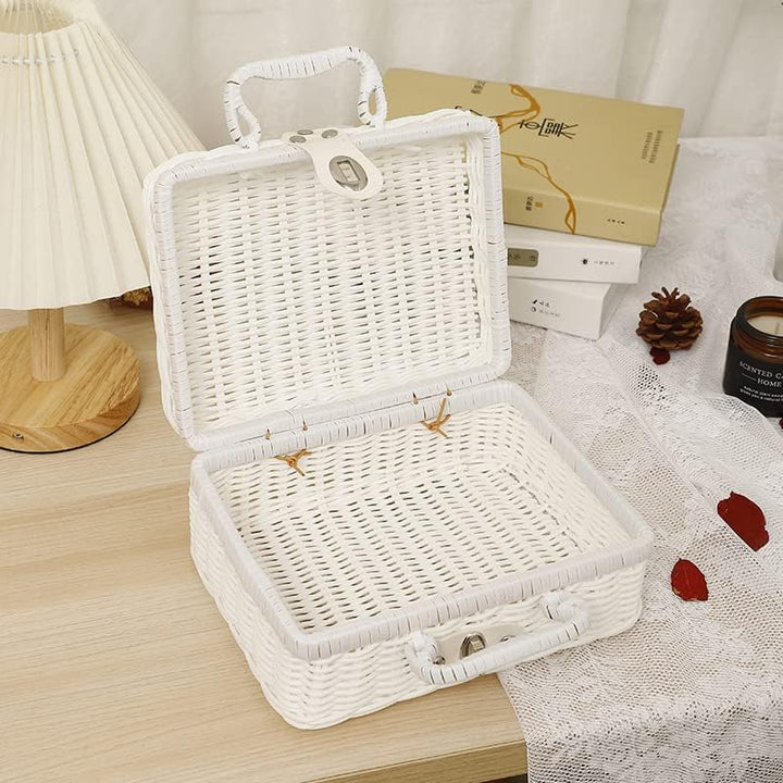 Weidengeflecht Picknickkorb, 26×17×11cm Retro Gewebte Picknickbox | Kunststoff Rattan Koffer Picknic