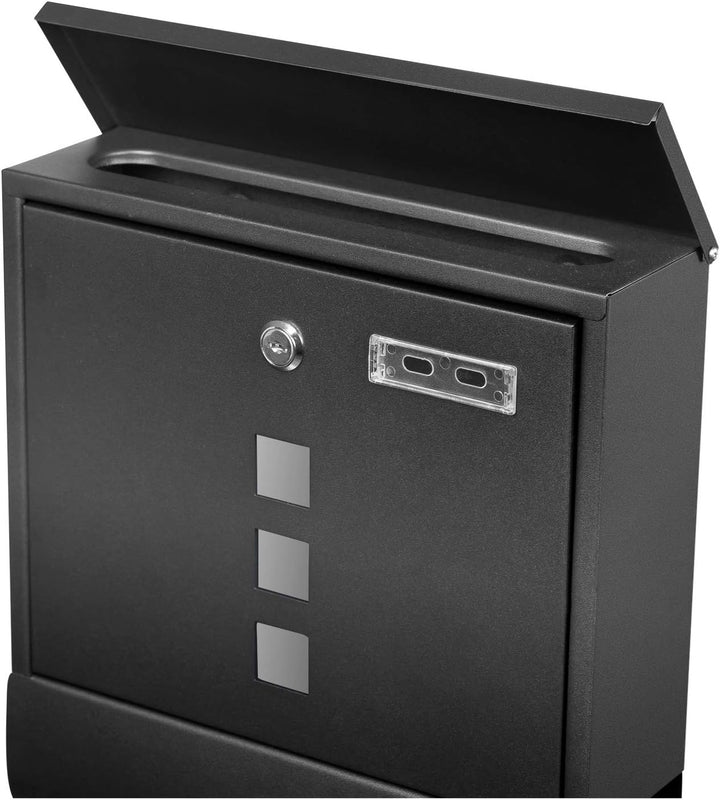 Grafner Design Briefkasten schwarz mit Zeitungsfach, pulverbeschichtet, abschliessbar – 2 Schlüssel