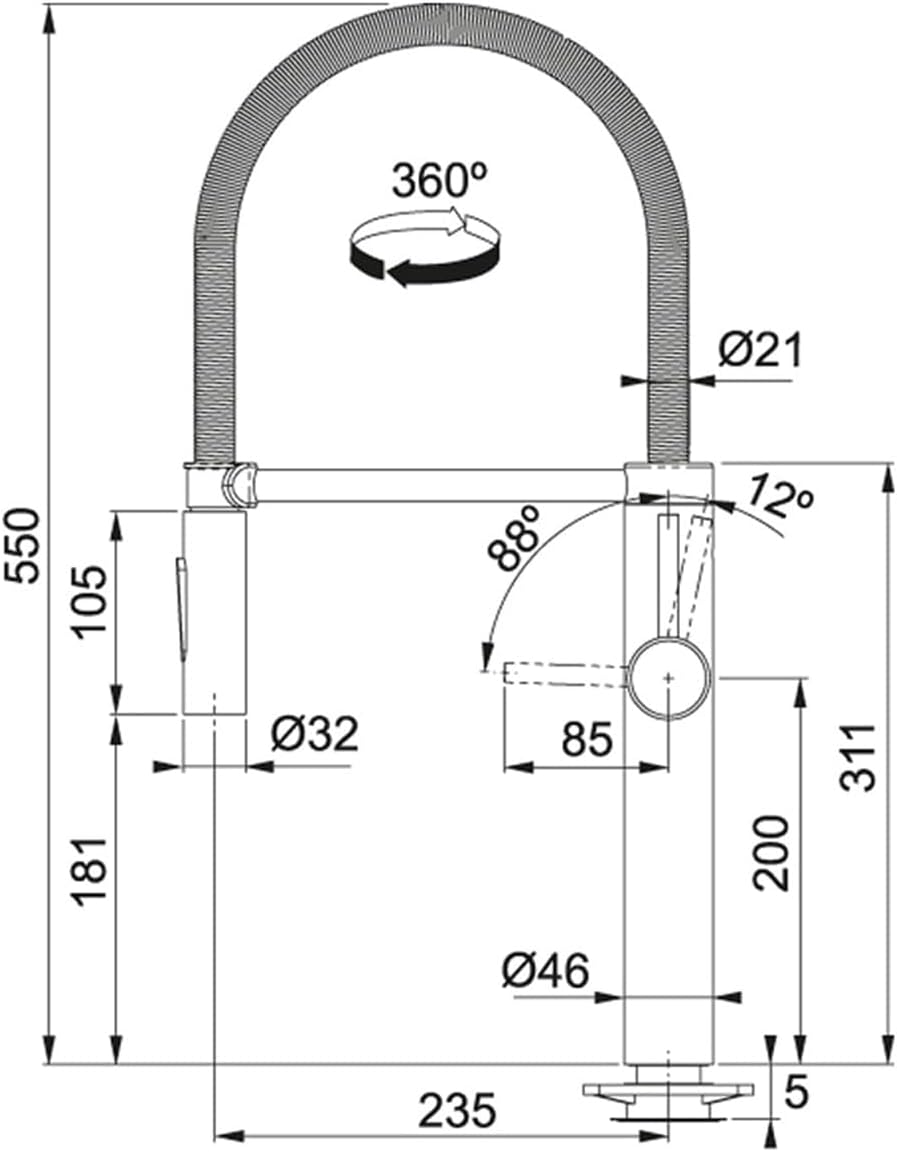 Franke 115.0393.974 SEMI-PRO Spültischbatterie mit Schwenkauslauf Pescara XL Sempiro, Chrome