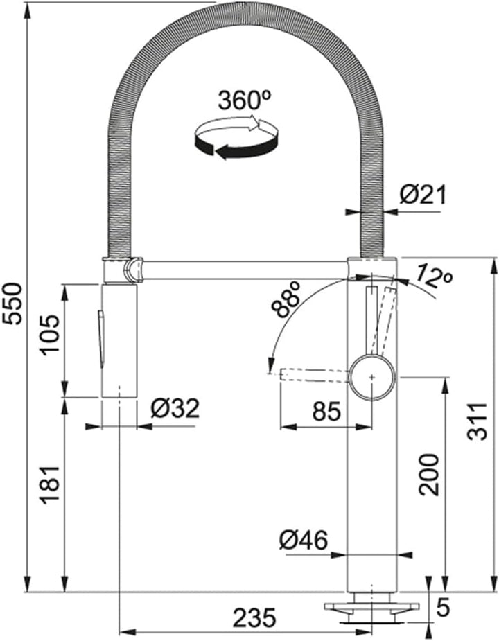 Franke 115.0393.974 SEMI-PRO Spültischbatterie mit Schwenkauslauf Pescara XL Sempiro, Chrome