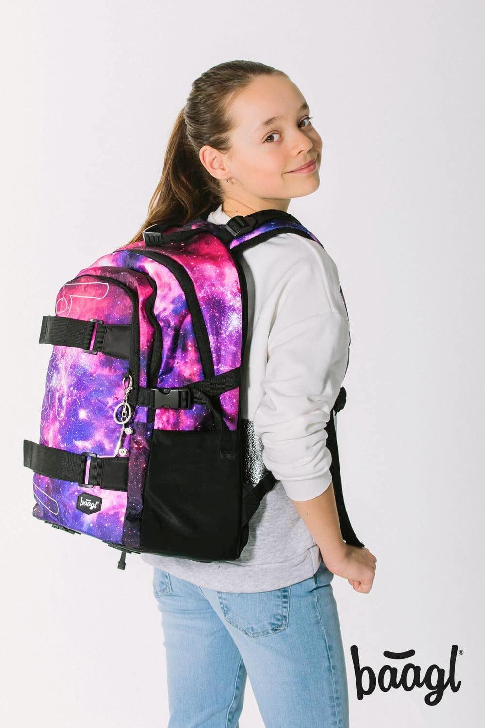 Baagl Schulrucksack Set Mädchen 3 Teilig, Schultasche ab 3. Klasse, Grundschule Ranzen mit Brustgurt