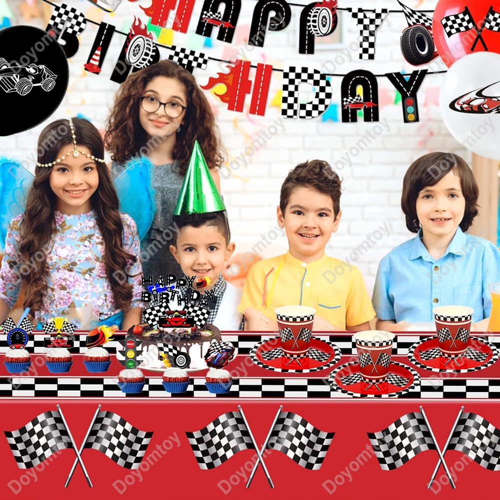 Rennwagen Geburtstag Deko,Doyomtoy 72 Stück Partygeschirr Set Renn-Auto Geburtstag Party Set Geburts