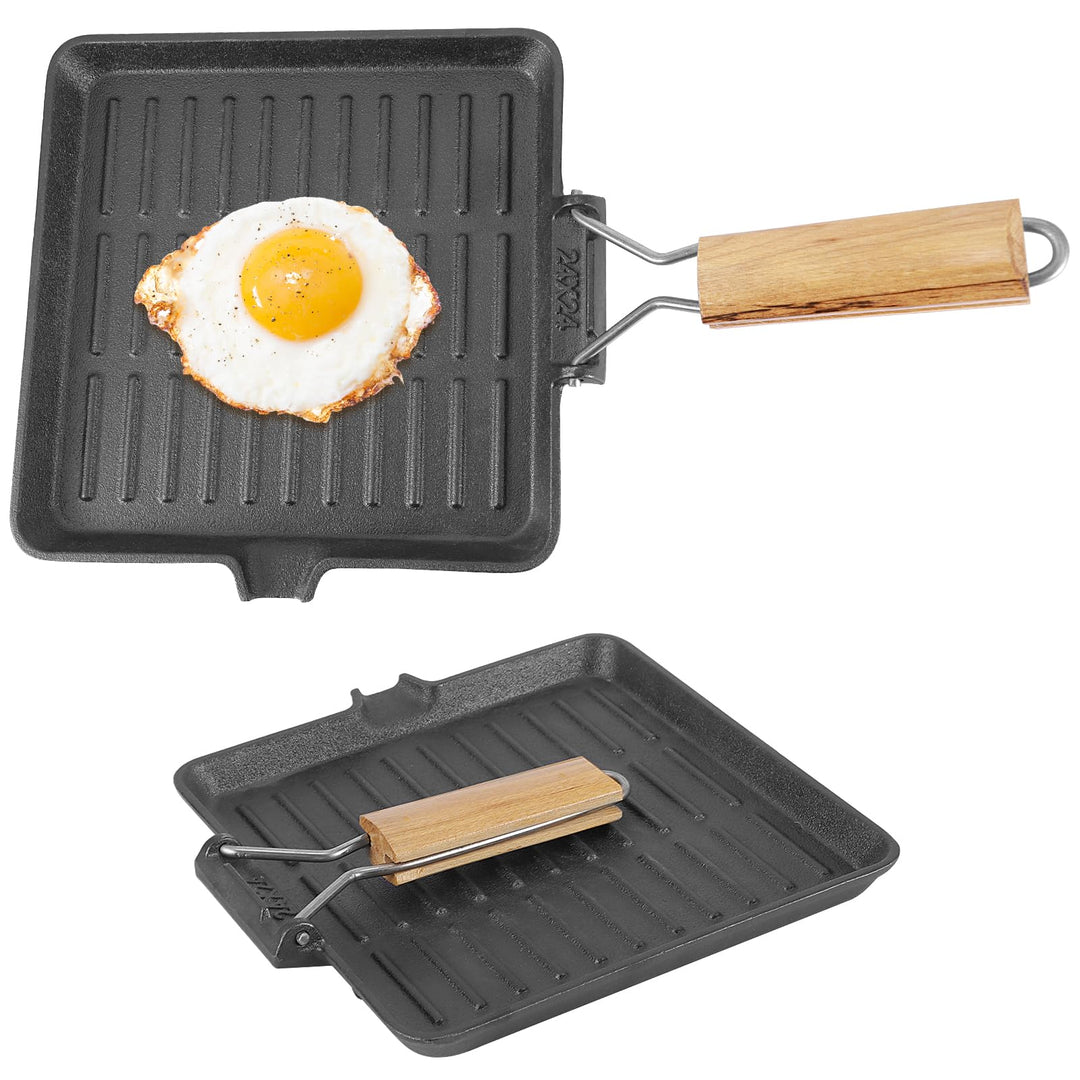 Houkiper Steakpfanne 24x24 cm – Rechteckige Steakpfanne mit Grillrillen, Grillpfanne Gusseisen Induk