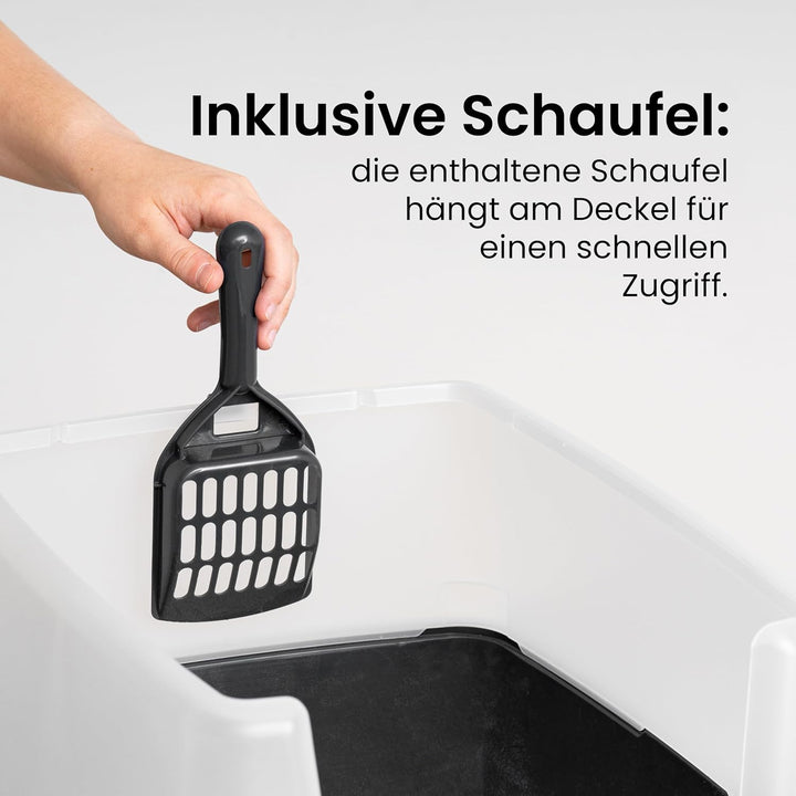 Iris Ohyama Katzenklo mit Schaufel, bis 7 kg, Weiss, offen, ohne Deckel, Katzentoilette, hoher Abneh