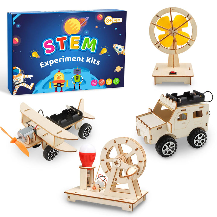 4 Stück Experimente für Kinder ab 8 9 10 11 12, Elektronik Baukasten DIY STEM Spielzeug, Holz Wissen