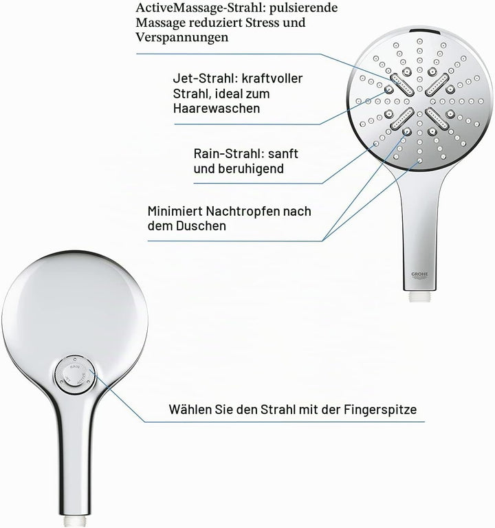 GROHE Rainshower 130 SmartActive | Brause- &amp; Duschsystem | Handbrause mit 3 Strahlarten | chrom | 26