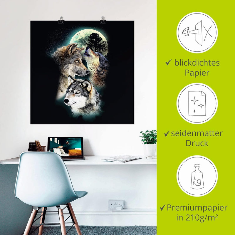 ARTland Poster Kunstdruck Wandposter Bild ohne Rahmen 70x70 cm Tiere Collage Schwarz Mythologie Wolf