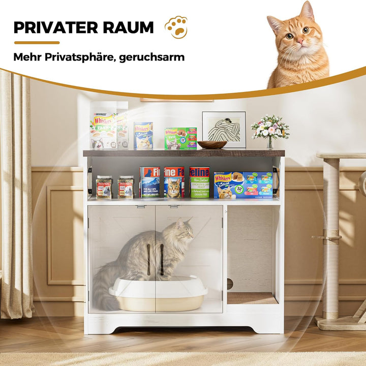 Katzenklo Schrank, Katzenhaus Holz, Katzenschrank mit Tür, Versteckte Katzentoilette mit Kratzmatte