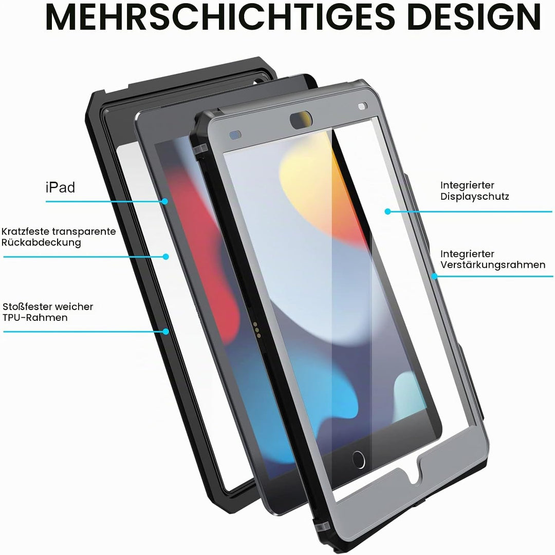 iPad 10.2 Hülle IP68 wasserdichte iPad 9th/8th/7th Generation 360 Grad Hülle 2021/2020/2019 mit Disp