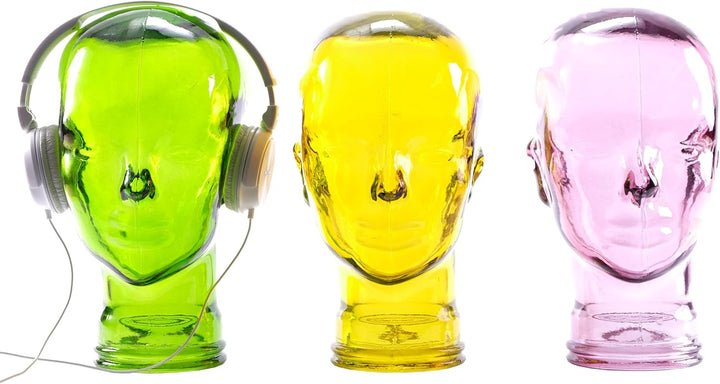 DESIGN DELIGHTS KOPFHÖRERSTÄNDER | Glas, Transparent Gelb | Deko Kopf, Glaskopf, Headset Halter, Ret