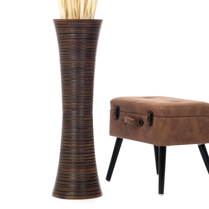 Leewadee Grosse Bodenvase für Dekozweige hohe Standvase Design Holzvase, Holz, 90 cm, braun 90 cm Br