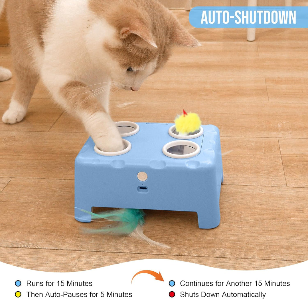 IOKHEIRA Interaktives Katzenspielzeug, 2-in-1 Automatisches Katzenspielzeug, 4-Loch-Mäuse-Schlag-ein