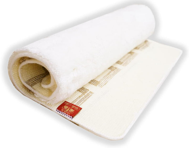 Belle Arti Luxus Badematte Badvorleger Badezimmer Teppich in schwarz Weiss Gold Mäander 100% Acryl -