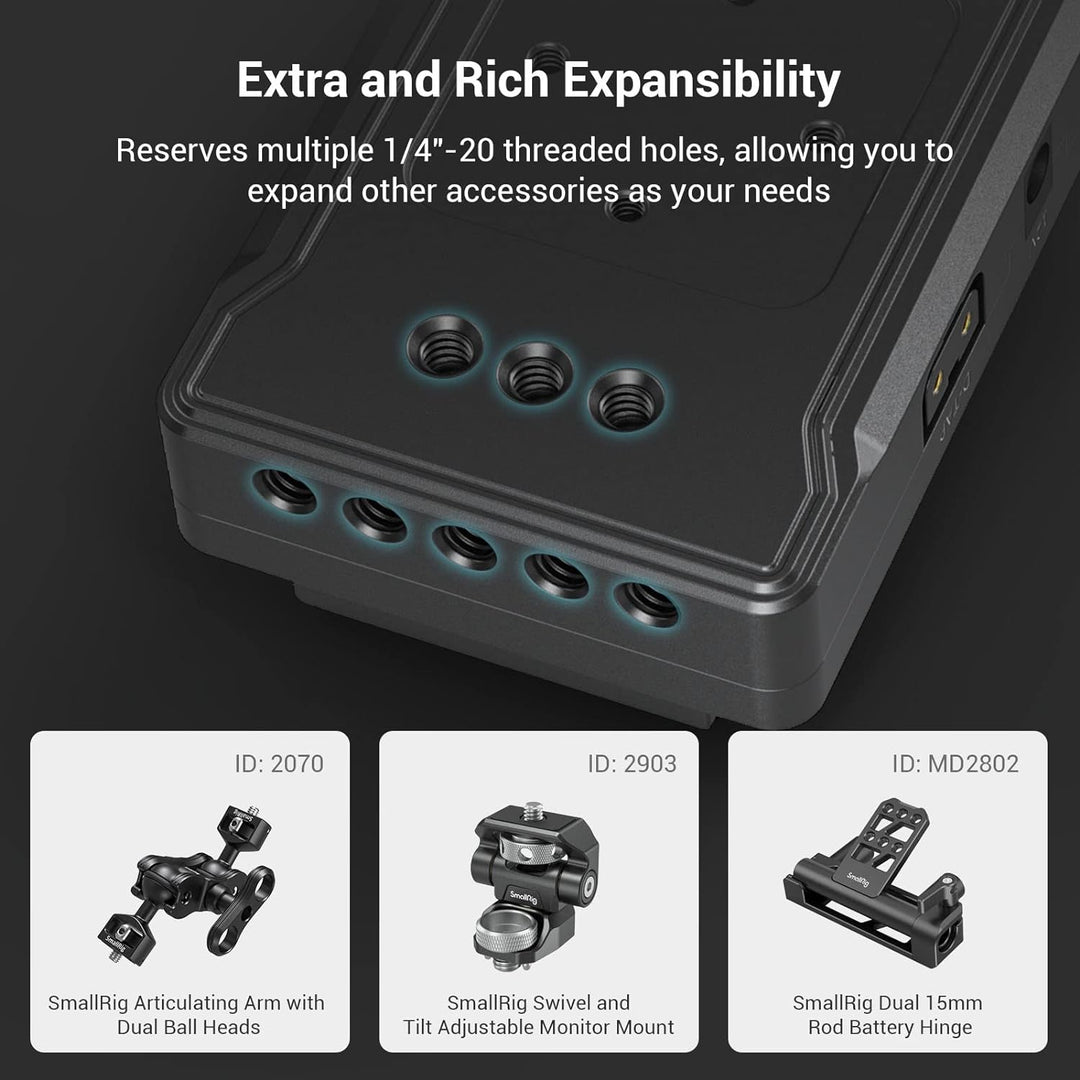 SMALLRIG V-Mount Akkuplattenadapter mit doppelter 15-mm-Stabklemme, für spiegellose/DSLR-Kamera, für