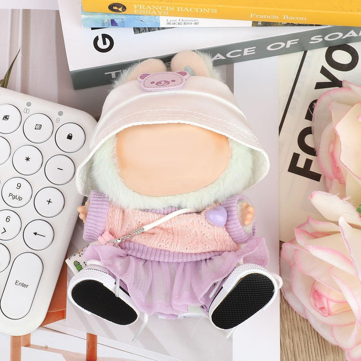 BOXOB Plüschpuppen Kleidung Set, 5stk Kawaii Outfit Enthält Pullover, Lila Tüllrock, Hut, Kleine Was