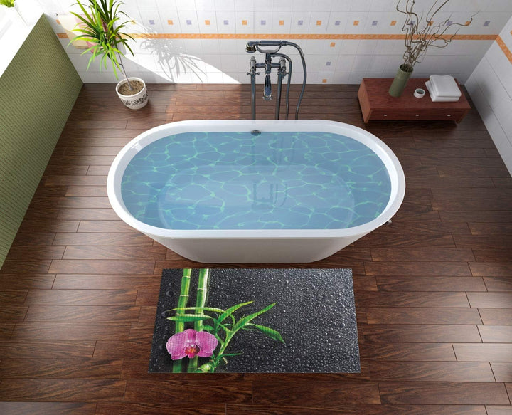 Wallario Duschmatte Antirutschmatte Badmatte Fussmatte Bambus und Pinke Orchidee auf schwarzem Glas